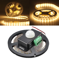 5M Smd2835 300 Led Non Waterproof Warm White Strip Light + Pir Motion Sensor Switch Detector Dc12v