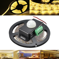 5M Smd2835 300 Led Waterproof Warm White Tape Strip Light + Pir Motion Sensor Switch Detector Dc12v