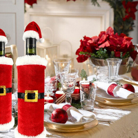 5Pcs Santa Claus Christmas Decorative Wine Bottle Bag Table Dinner Christmas Decoration