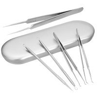 5Pcs Stainless Steel Blackhead Extractor Acne Ingrown Hair Remover Bend Clip Tweezers Tool Kit