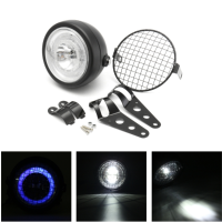 6.5 Inch 12V Retro Motorcycle Headlight High/Low Beam Grill SidE Mount Cover W/ Bracket Cafe Racer