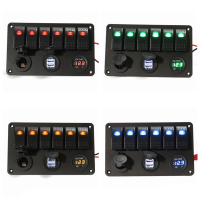6 Gang Led Rocker Switch Panel Voltmeter Dual Usb Power Charger Marine Boat Rv