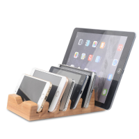6 In 1 Natural Wood Charging Station Docking Organizer For Tablet Cell Phone