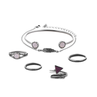 6 Pcs Of Arrow Rings Feather Chain Crystal Bracelets Jewelry Set