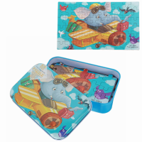 60Pcs Diy Puzzle Elephant Pilot Plane Cartoon Jigsaw With Tin Box Kids Children Educational Gift Toy