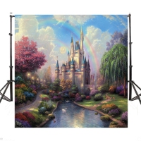 6X6ft Vinyl Fairytale Castle River Rainbow Photography Background Photo Backdrops