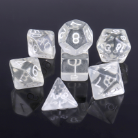 7Pcs Transparent White Poly Dice Polyhedral Dices Resin Gaming D&D RPG Game Set