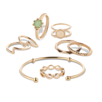 8 Pcs Of Gold Silver Plated Crystal Rings Women Bracelets Jewelry Set