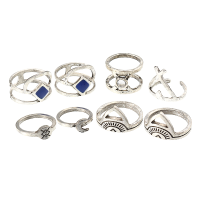 8 Pcs Retro Silver Color Moon Sun Crown Geometric Knuckle Ring Set Bohemian Women Jewelry