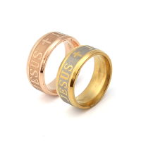 8Mm Gold Cross Jesus Polished Titanium Steel Men Male Ring Jewelry