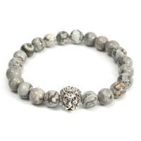 8Mm Gray Lion Head Beads Bracelet Elastic Animal Charm