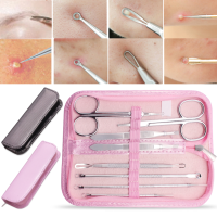 8Pcs Multipurpose Blackhead Extractor Tools Kit Pimples Acne Splinter Remover Tweezers with Bag