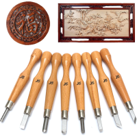 8Pcs Professional Carbon Steel Chisel Set Wooden Handle Diy Woodworking Carving Tool