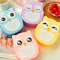 900Ml Plastic Bento Lunch Box Square Cartoon Owl Microwave Oven Food Container