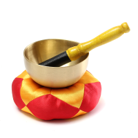 90Mm Tibetan Buddhist Resonance Singing Brass Yoga Bowl Chakra Meditation Wooden Beater Cushion