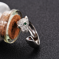 925 Silver Zircon Leopard Head Adjustable Opening Ring Gift