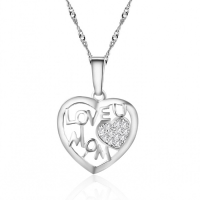 925 Sterling Silver Love U Mom Rhinestone Heart Necklace Pendant
