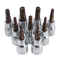 9Pcs 3/8 Inch Drive Sockets Set T10 T50 Five Angle Torx Screwdriver Bits Socket