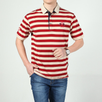 Afsjeep Men's Pure Cotton T Shirt Casual Stripe Short Sleeve Polo Shirt
