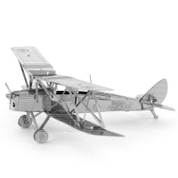 Aipin Diy 3d Puzzle Stainless Steel Model Kit Biplane Silver Color