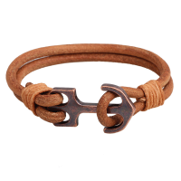 Anchor Leather Bracelet Vintage Double Layers Men Bangle Chain Clothing Accessories