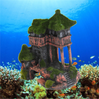 Aquarium Resin Moss Ancient House Fish Tank Ornament Fish Shrimp Decoration