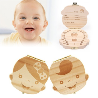 Baby Milk Teeth Wooden Storage Case Save Box Hair Holder Organizer For Girls Boys New Tooth Organizer Holder Gift Spanish English