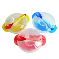 Baby Sucker Bowl Feeding Tableware with Temperature Sensing Spoon Children Plate Toddler Baby Kids Child Feeding Lid Training Bowl