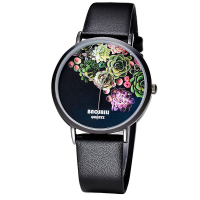 Baosaili Women Watch Luxury Fashion Floral Design Leather Strap Ladies Wrist Watch