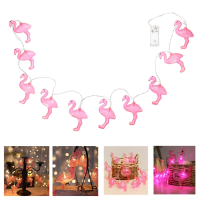 Battery Powered 10leds Flamingo Novety Warm White Pink Fairy String Light For Christmas Party