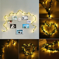 Battery Powered 2m 5m Warm White Green Leaf Garland Copper Wire Fairy String Light For Christmas