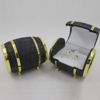 Beer Barrel Shape Velvet Ring Earrings Jewelry Display Storage Box