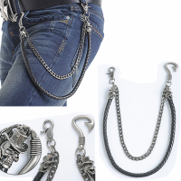 Biker Men Pu Leather Metal Double Link Wallet Chains Biker Trucker Punk Jean Key Chain