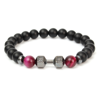 Black Matte Onyx Dumbbell Round Beads Elastic Bracelet For Women Men