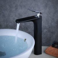 Black Modern Bathroom Bath Faucet Counter Top Tall Basin Mixer Tap Vessel Sink Single Handle