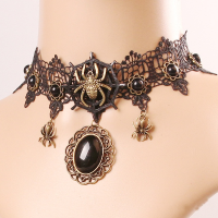 Black Spider Web Lace Choker Zircon Widow Necklacee Gothic Halloween Gothic Jewelry