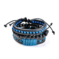 Blue Punk Woven Leather Chain Multilayer Beaded Bracelet Wholesale For Women Men