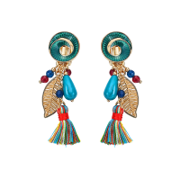 Bohemian Earrings Rainbow Tassel Leaf Pendant Conch Charm Exquisite Gold Plated Boho For Women