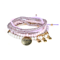 Bohemian Love Print Coin Pendant Beads Multilayer Adjustable Bracelet For Women Clothing Accessories