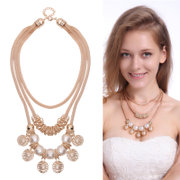 Bohemian Multilayer Gold Artificial Pearl Hollow Ball Unique Style Necklace Party Gift For Women