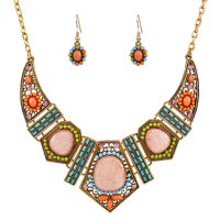 Bohemian Rhinestone Bib Necklace Multicolor Flower Earrings