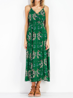 Boho Floral Print Spaghetti Strap V Neck Backless Women Maxi Dresses