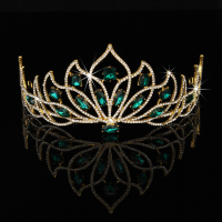 Bride Gold Green Rhinestone Crystal Tiara Crown Princess Queen Wedding Bridal Party Headpiece
