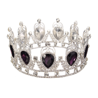 Bride Purple Diamond Sparkling Crystal Rhinestone Crown King Queen Tiara Wedding Party Headpiece
