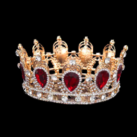 Bride Ruby Red Sparkling Crystal Rhinestone Crown Gold King Queen Tiara Wedding Party Headpiece