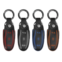 Car Remote Fob Key Stitching Pu Leather Case Holder Cover For Tesla Model S