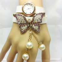 Casual Crystal Butterfly Pendant Bracelet Quartz Watch