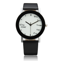 Casual White Dial English Letters Printed Leather Band Watch