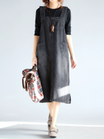 Casual Women Sleeveless Pockets Strap Denim Dress