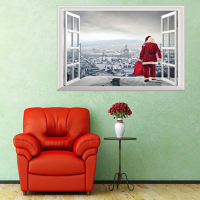 Christmas New Wall Stickers Santa Claus Giving Gifts 3d Stickers Living Room Bedroom Decoration Wallpaper